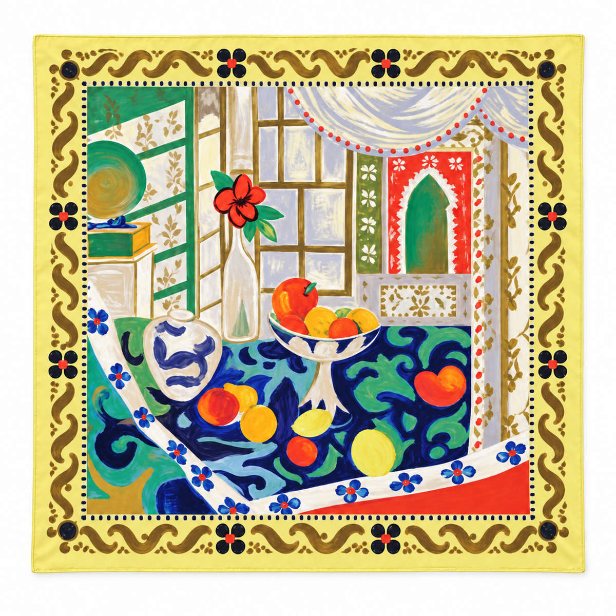 Mediterranean Still Life 100% Mulberry Silk Square Scarf