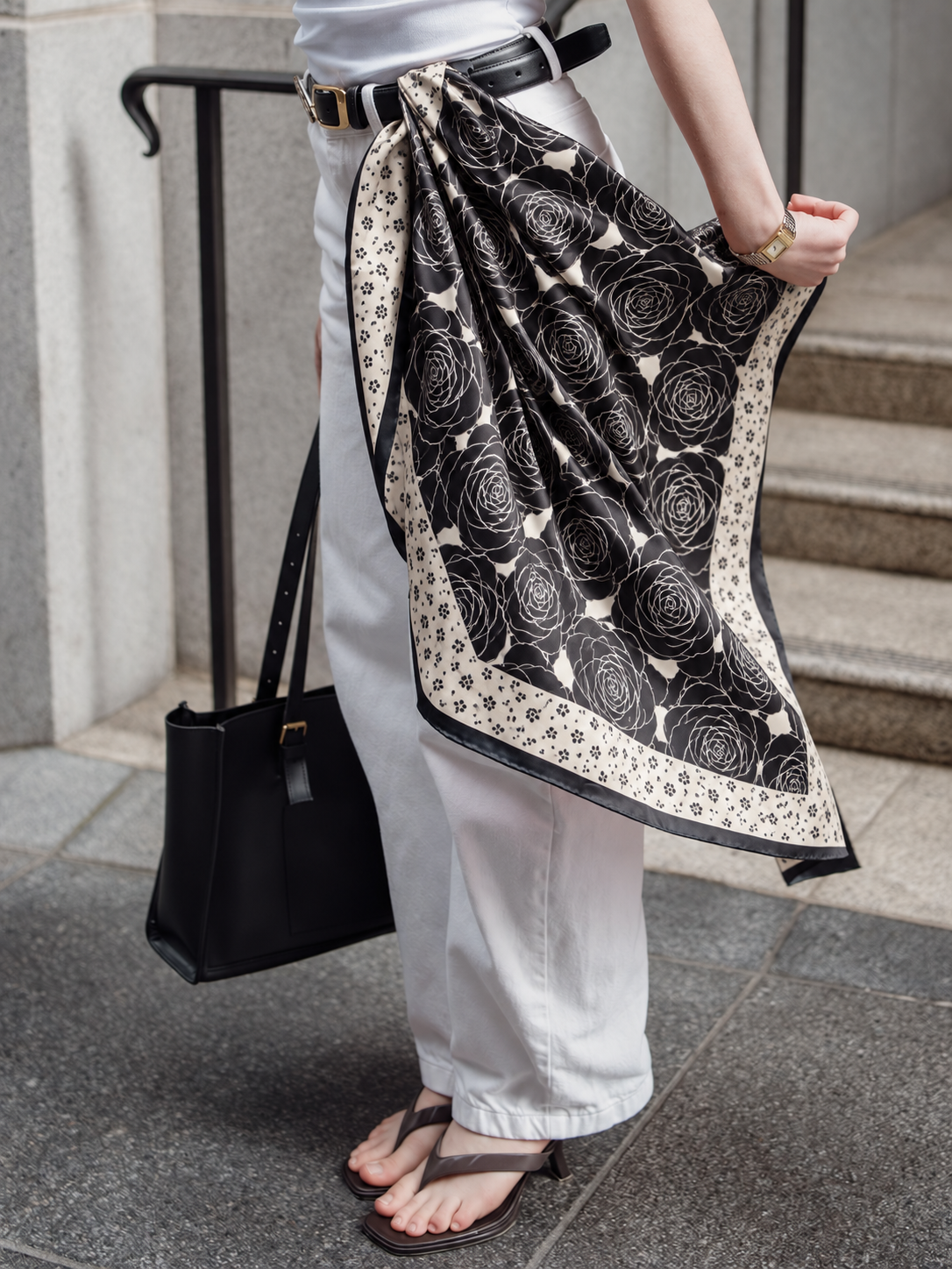 Black Rose 100% Mulberry Silk Square Scarf