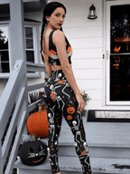 Halloween Pumpkin Skeleton Sports Bra Set