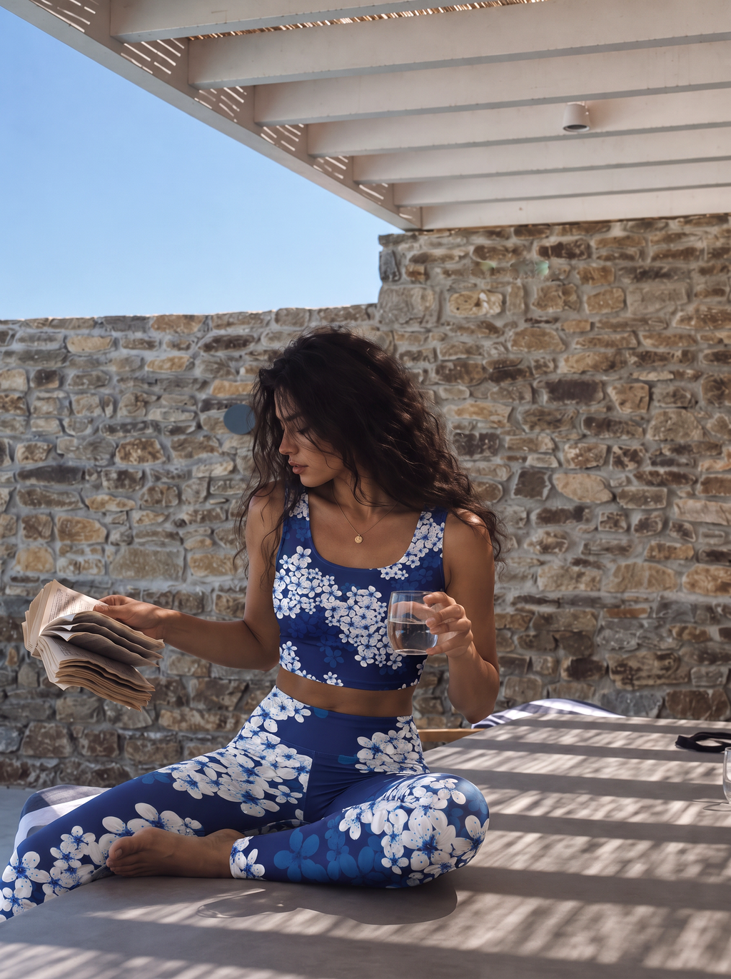 Blue Blossom Night Sports Bra Set