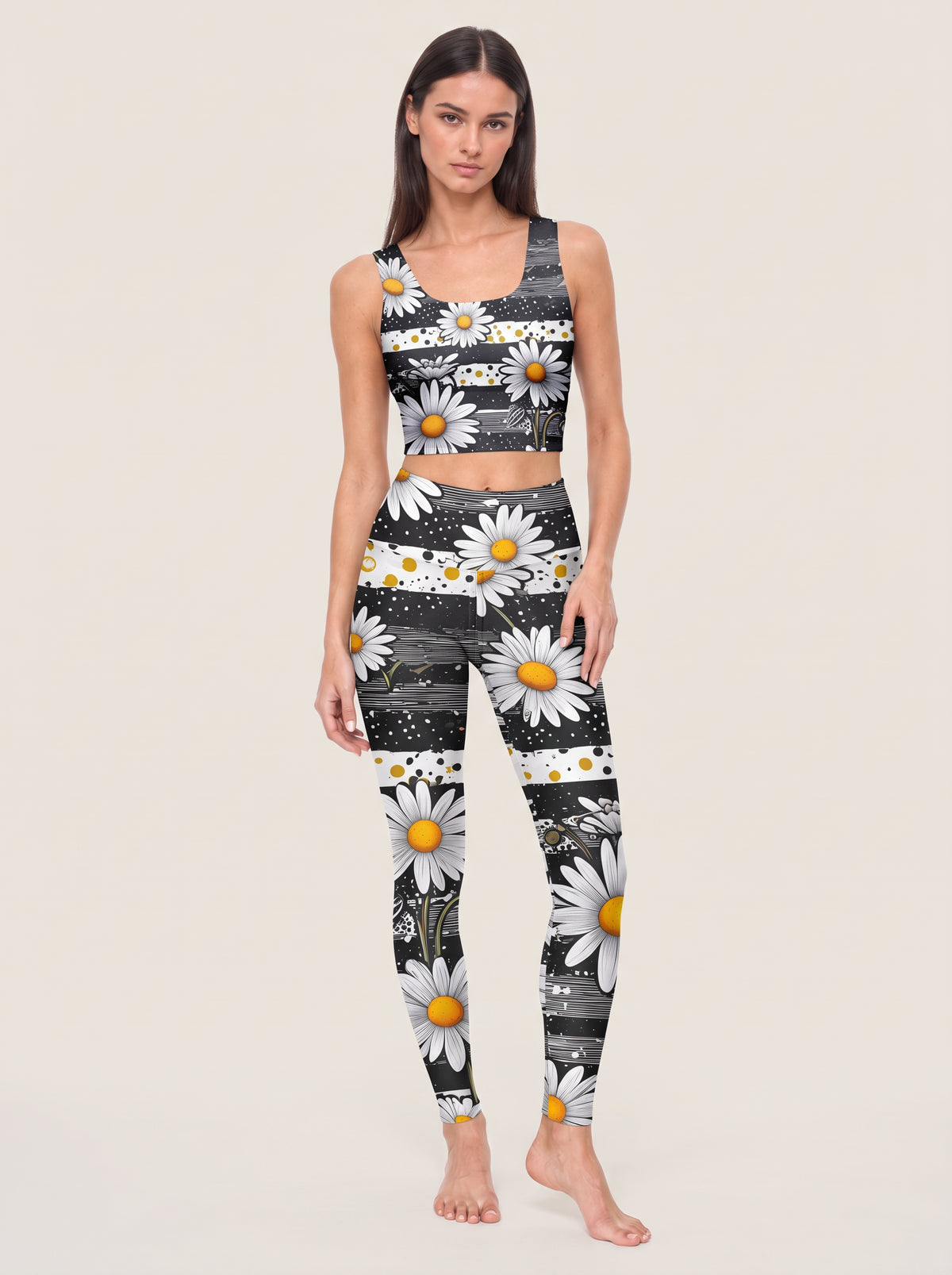 Graphic Daisy Stripe Sports Bra Set