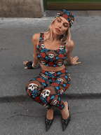 Pirate Skull Floral Sports Bra Set