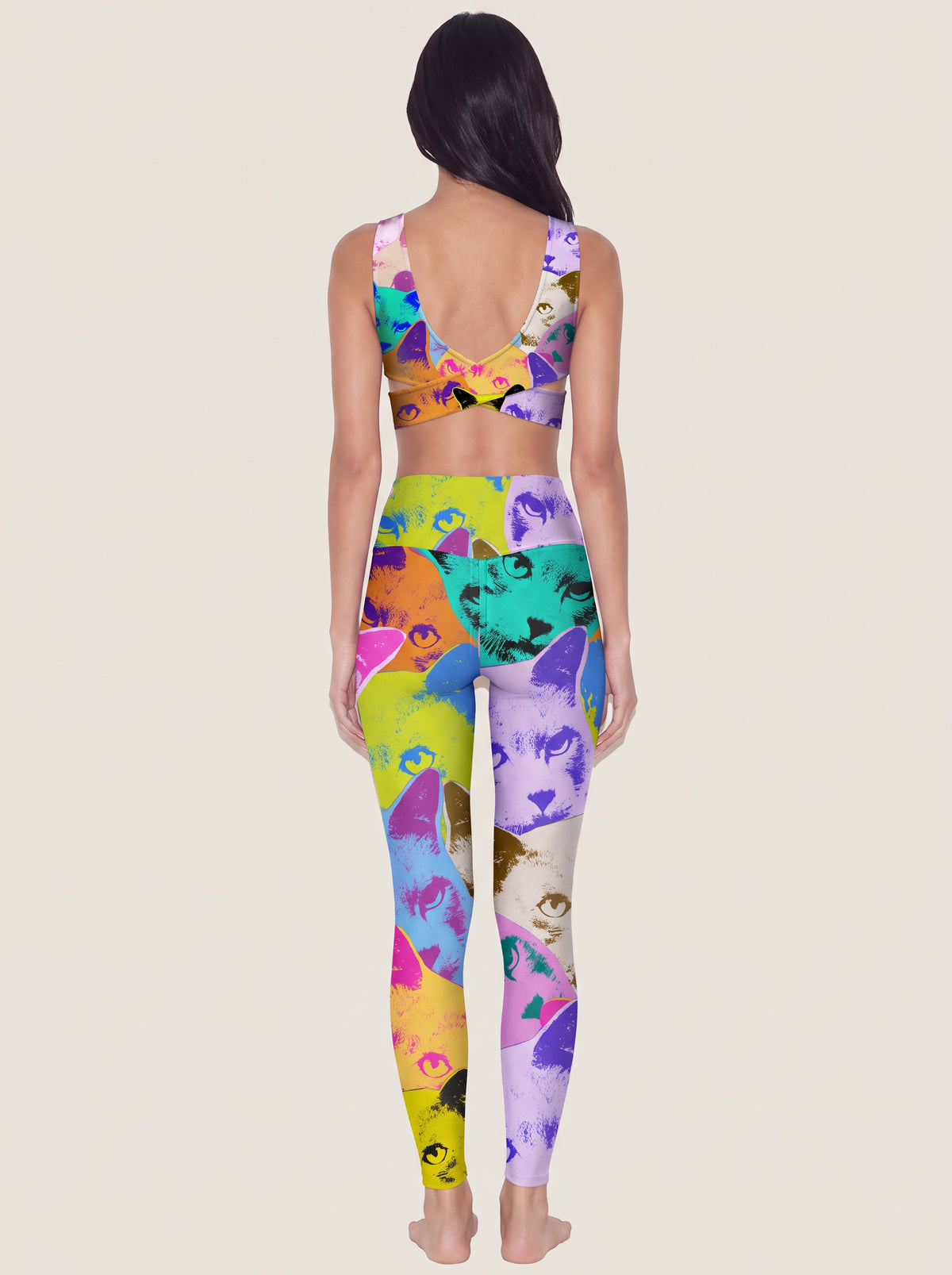 Pop Art Cat Collage Sports Bra Set