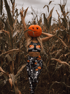Halloween Pumpkin Skeleton Sports Bra Set